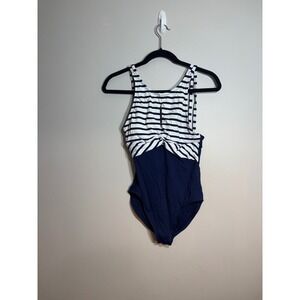 Tommy Bahama Womens Navy White Striped High Neck One Piece Swimsuit TSW50434P 8